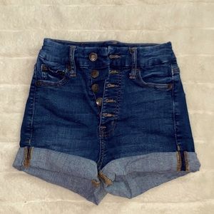 SUPER HIGH RISE CURVY MIDI JEAN SHORTS FROM AEROPOSTALE, SIZE: 00